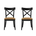 Simple Relax Set of 2 Upholstered Dining Chairs with X-Shaped Backrest in Brown and Black
