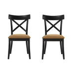 Simple Relax Set of 2 Upholstered Dining Chairs with X-Shaped Backrest in Brown and Black