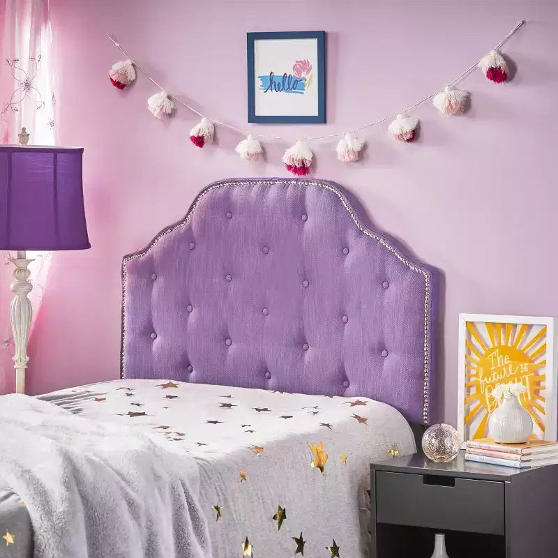 Tête de lit capitonnée double en tissu contemporain avec garniture cloutée Niamh Christopher Knight Home