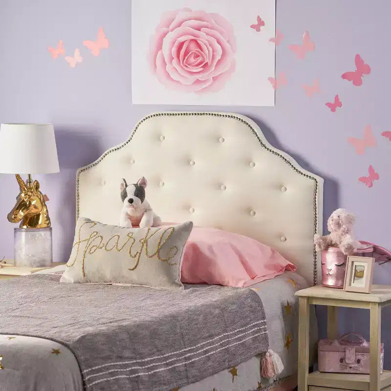 Tête de lit capitonnée double en tissu contemporain avec garniture cloutée Niamh Christopher Knight Home