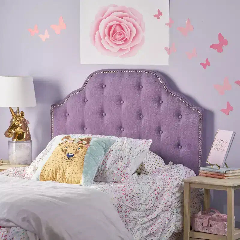 Tête de lit capitonnée double en tissu contemporain avec garniture cloutée Niamh Christopher Knight Home