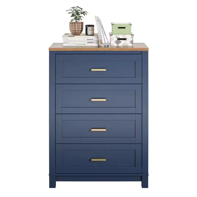 Armada 4-Drawer Dresser, Navy with Walnut Top
