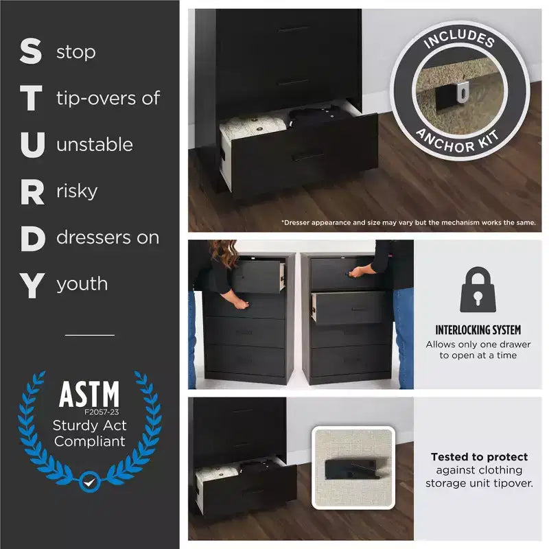 Armada 4-Drawer Dresser, Navy with Walnut Top