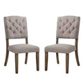 Simple Relax Set of 2 Linen Upholstered Side Chairs in Cream and Weathered Oak