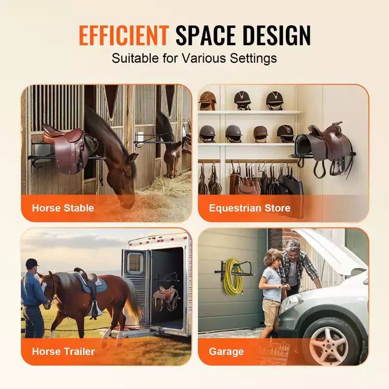 VEVOR Support mural pour selle, 8 supports de selle de cheval avec barre de rembourrage, support de selle portable pour selle anglaise et western