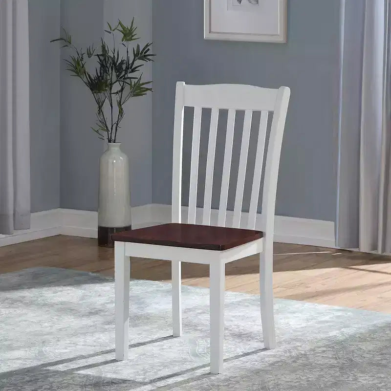 Ensemble de 2 chaises d'appoint Simple Relax en bois avec dossier à lattes, blanc et noyer