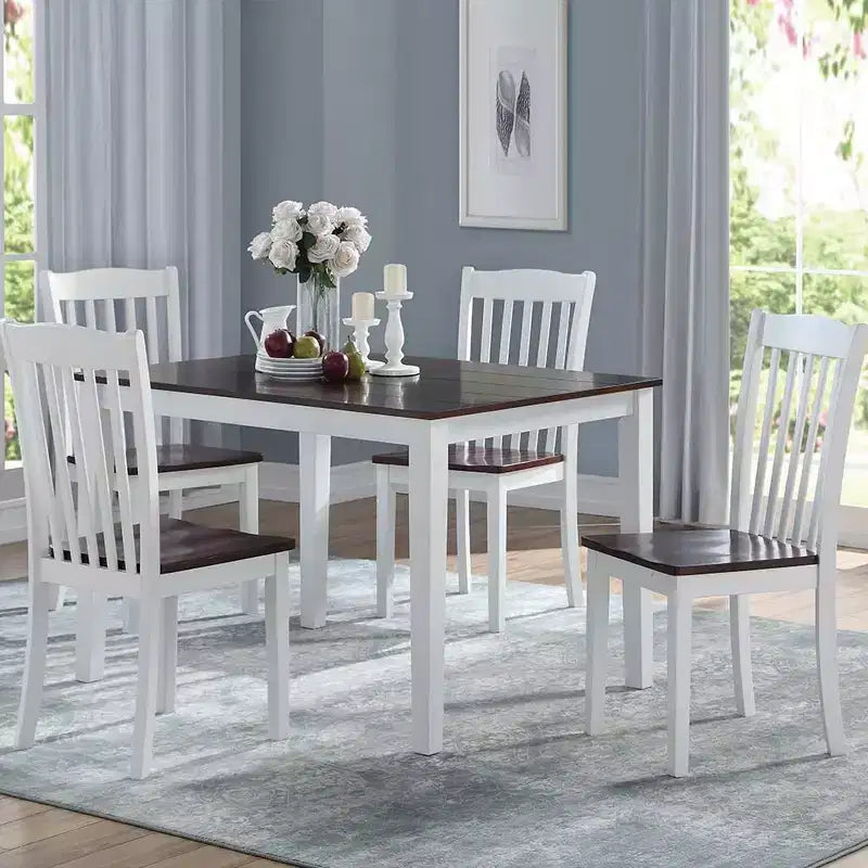 Ensemble de 2 chaises d'appoint Simple Relax en bois avec dossier à lattes, blanc et noyer