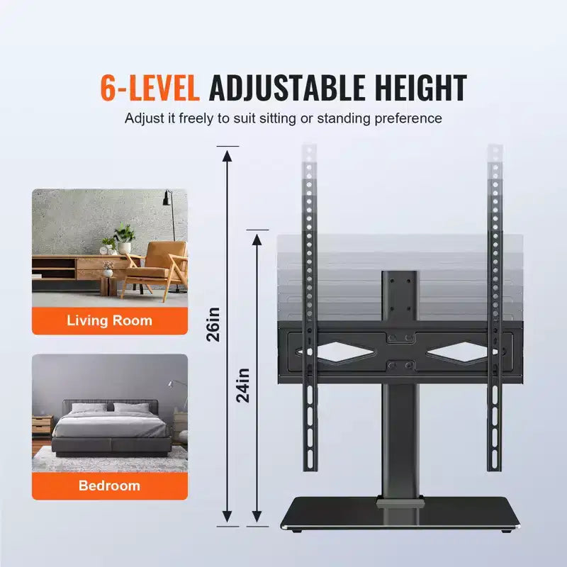 VEVOR TV Stand Mount, Swivel Universal TV Stand for 32 to 55 inch TVs, Height Adjustable Portable Floor TV Stand with Tempered Glass Base