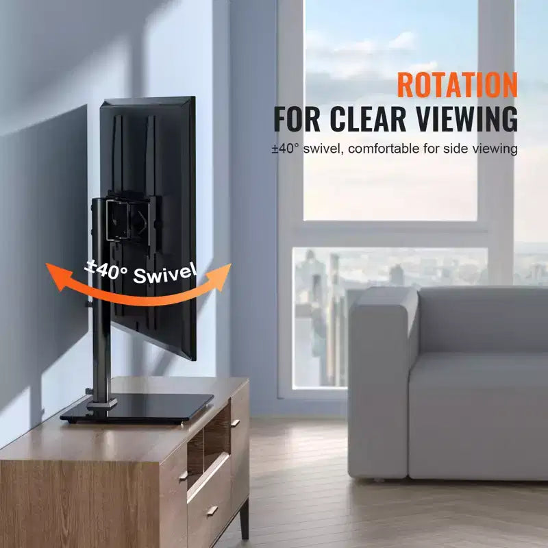 VEVOR TV Stand Mount, Swivel Universal TV Stand for 32 to 55 inch TVs, Height Adjustable Portable Floor TV Stand with Tempered Glass Base