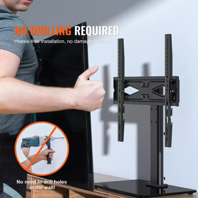 VEVOR TV Stand Mount, Swivel Universal TV Stand for 32 to 55 inch TVs, Height Adjustable Portable Floor TV Stand with Tempered Glass Base