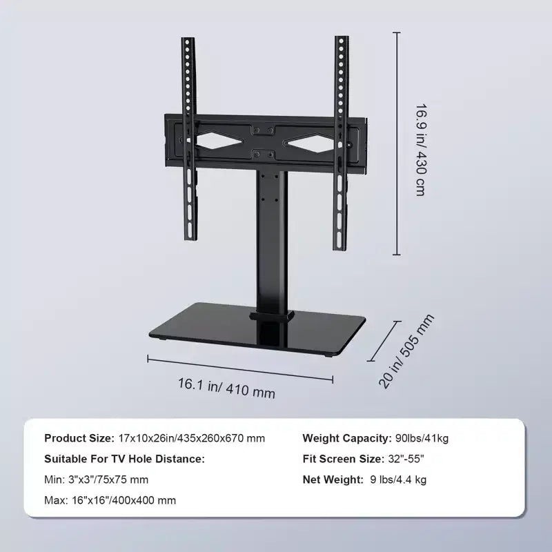 VEVOR TV Stand Mount, Swivel Universal TV Stand for 32 to 55 inch TVs, Height Adjustable Portable Floor TV Stand with Tempered Glass Base