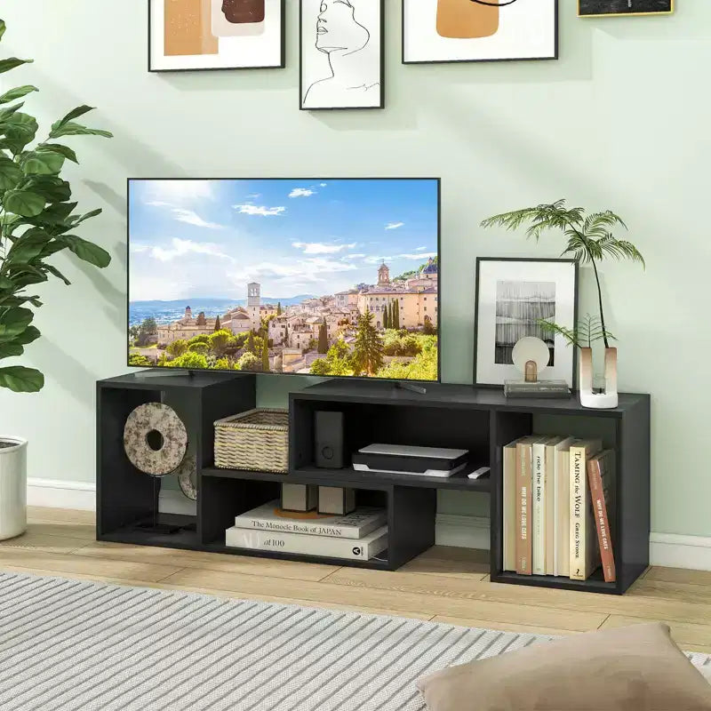 Costway Meubles TV réglables 2 Pièces avec Casiers de Rangement pour Téléviseurs jusqu'à 55 Pouces, Blanc/Noir