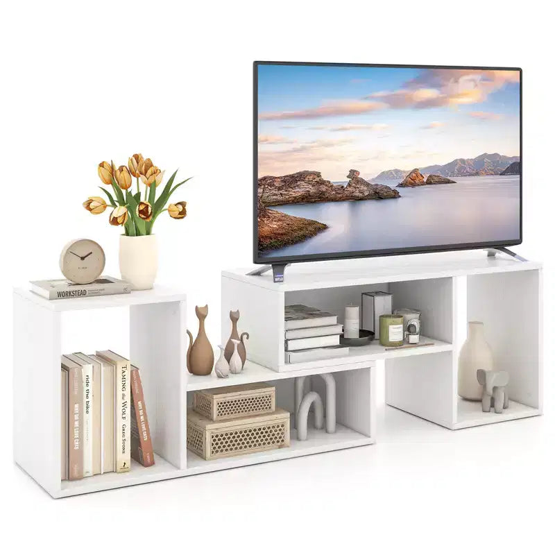 Costway Meubles TV réglables 2 Pièces avec Casiers de Rangement pour Téléviseurs jusqu'à 55 Pouces, Blanc/Noir