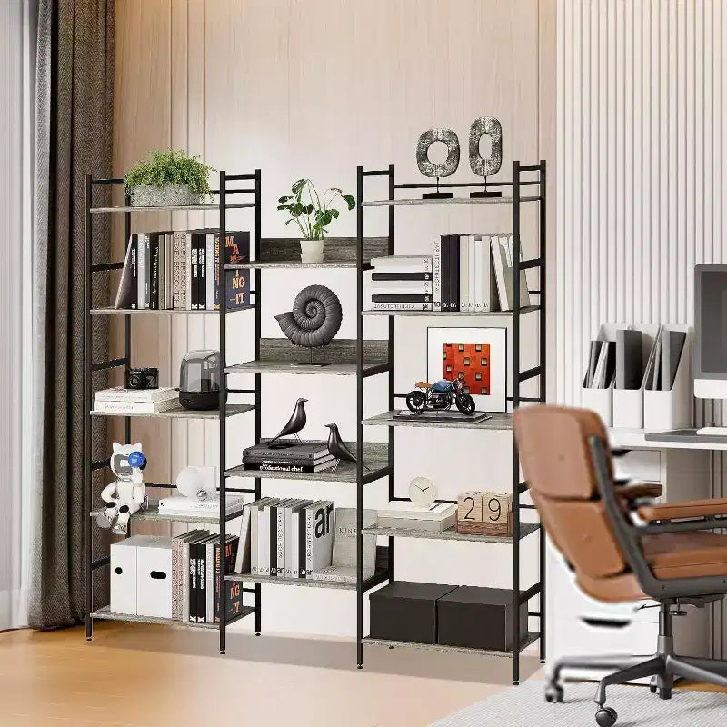 Étagère 5 niveaux avec 14 compartiments de présentation, grande étagère industrielle ouverte, rangement rustique, salon, chambre à coucher, bureau et salle d'étude