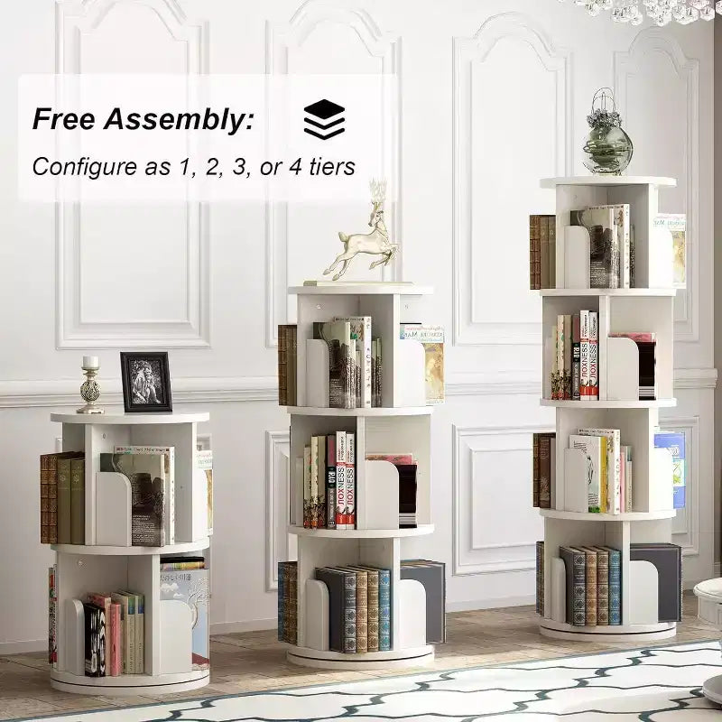 Étagère rotative à 360 degrés, bibliothèque en bois blanc à 4 niveaux, 130 cm, étagère de rangement d'angle au sol, chambre, salon