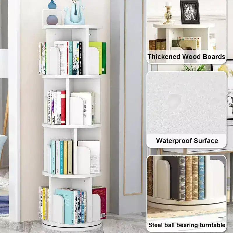 Étagère rotative à 360 degrés, bibliothèque en bois blanc à 4 niveaux, 130 cm, étagère de rangement d'angle au sol, chambre, salon