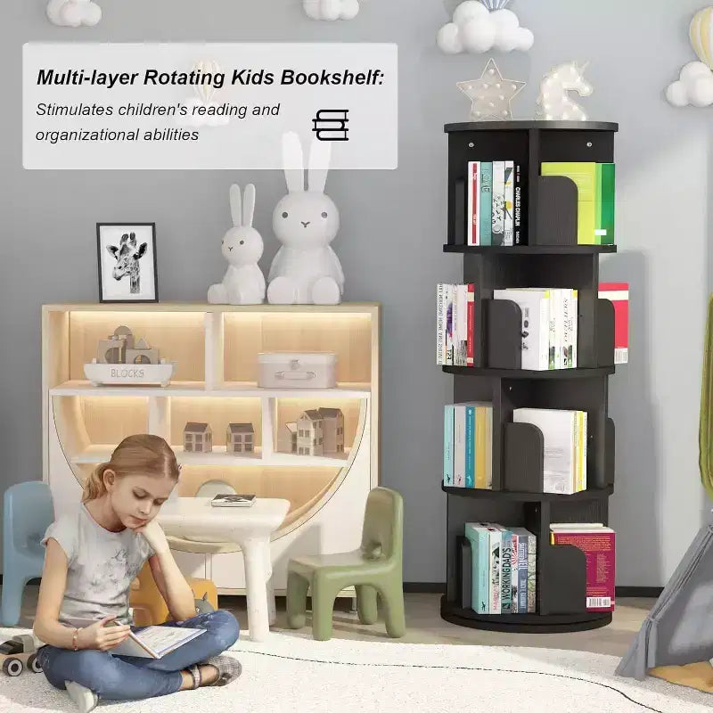 Étagère rotative à 360 degrés, bibliothèque en bois blanc à 4 niveaux, 130 cm, étagère de rangement d'angle au sol, chambre, salon