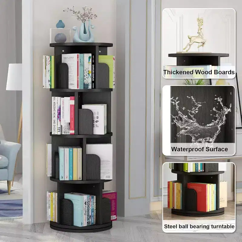 Étagère rotative à 360 degrés, bibliothèque en bois blanc à 4 niveaux, 130 cm, étagère de rangement d'angle au sol, chambre, salon