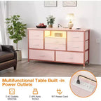 Meuble TV et commode 8 tiroirs avec éclairage LED et prises de courant pour TV 55'', parfait pour la chambre et le salon