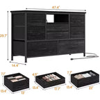 Meuble TV et commode 8 tiroirs avec éclairage LED et prises de courant pour TV 55'', parfait pour la chambre et le salon
