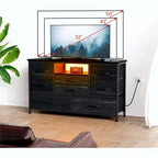 Meuble TV et commode 8 tiroirs avec éclairage LED et prises de courant pour TV 55'', parfait pour la chambre et le salon