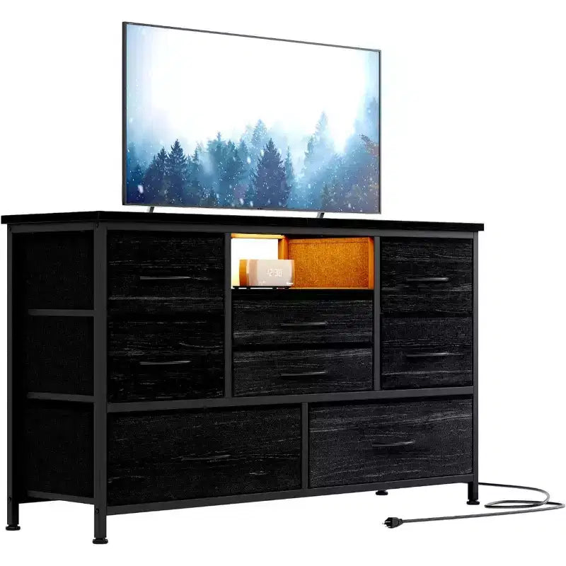 8-Drawer TV Stand and Dresser with LED Lighting & Power Outlets for 55'' TV, Perfect for Bedroom and Living Room