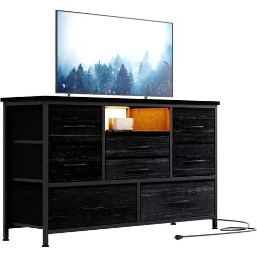 8-Drawer TV Stand and Dresser with LED Lighting & Power Outlets for 55'' TV, Perfect for Bedroom and Living Room