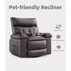 Fauteuil inclinable chauffant et massant avec pivotement à 360° et bascule manuelle, design ergonomique avec télécommande et porte-gobelets pour salon