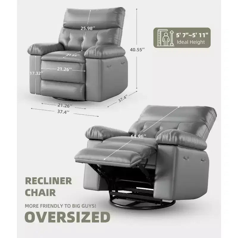Fauteuil inclinable chauffant et massant avec pivotement à 360° et bascule manuelle, design ergonomique avec télécommande et porte-gobelets pour salon