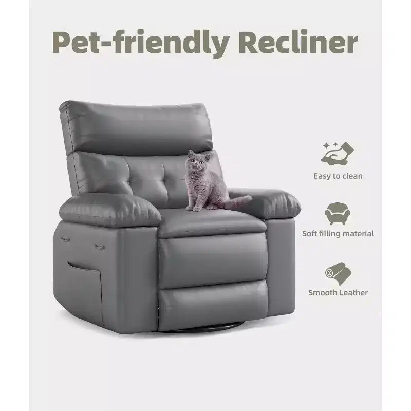 Fauteuil inclinable chauffant et massant avec pivotement à 360° et bascule manuelle, design ergonomique avec télécommande et porte-gobelets pour salon