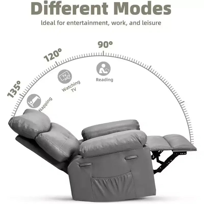 Fauteuil inclinable chauffant et massant avec pivotement à 360° et bascule manuelle, design ergonomique avec télécommande et porte-gobelets pour salon