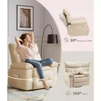 Fauteuil inclinable chauffant et massant avec pivotement à 360° et bascule manuelle, design ergonomique avec télécommande et porte-gobelets pour salon