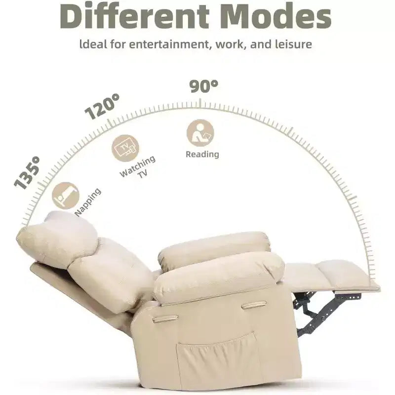 Fauteuil inclinable chauffant et massant avec pivotement à 360° et bascule manuelle, design ergonomique avec télécommande et porte-gobelets pour salon