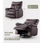 Fauteuil inclinable chauffant et massant avec pivotement à 360° et bascule manuelle, design ergonomique avec télécommande et porte-gobelets pour salon