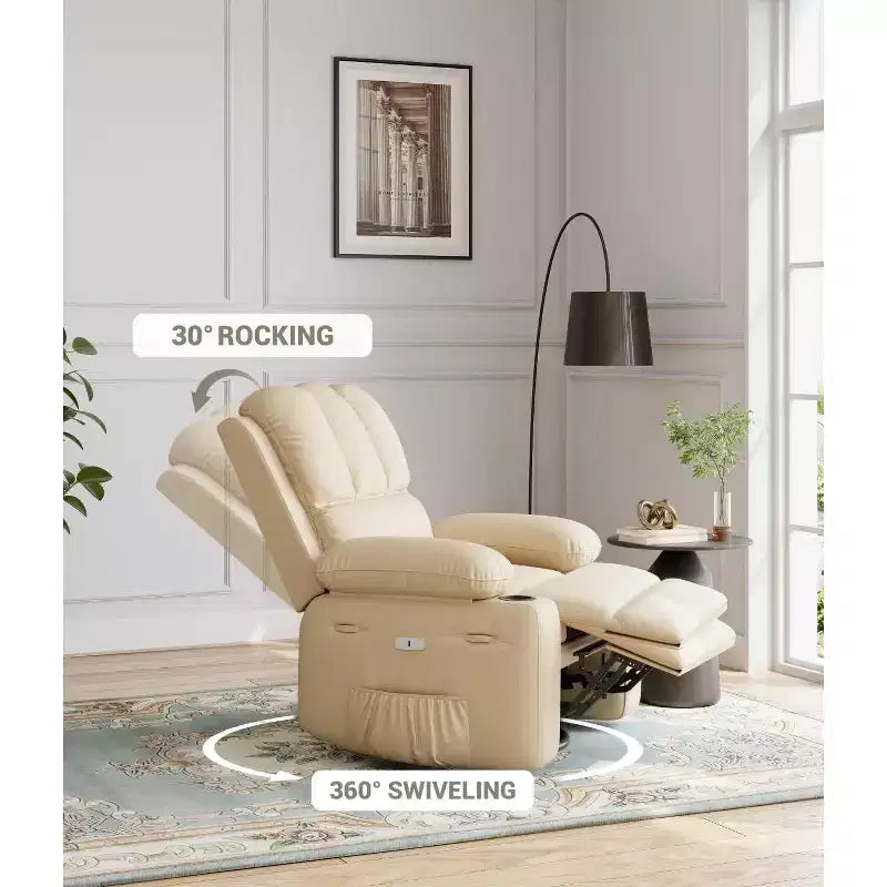 Fauteuil inclinable XL avec chauffage et massage, pivotant à 360°, bascule manuelle et porte-gobelet pour salon