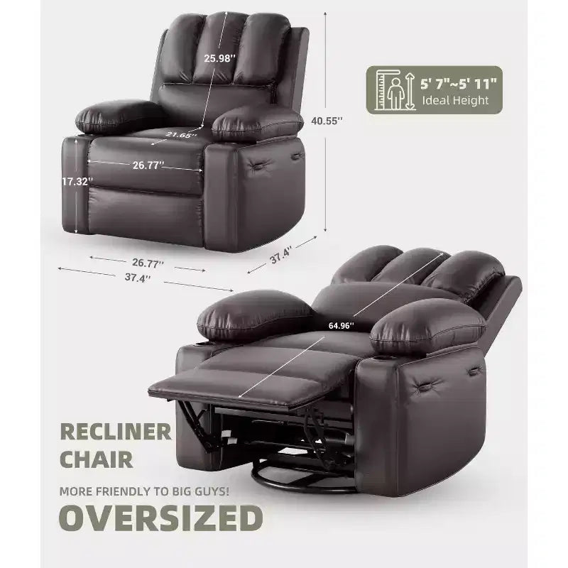 Fauteuil inclinable XL avec chauffage et massage, pivotant à 360°, bascule manuelle et porte-gobelet pour salon