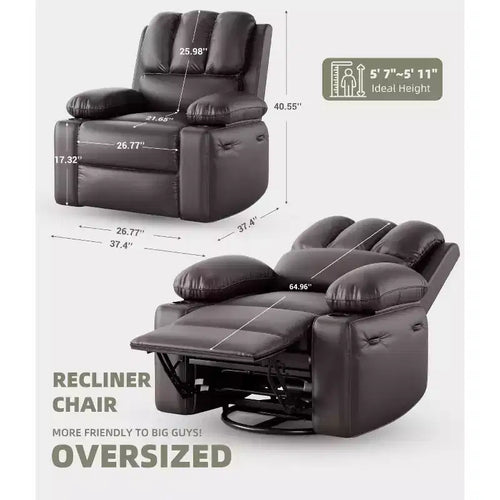 Fauteuil inclinable XL avec chauffage et massage, pivotant à 360°, bascule manuelle et porte-gobelet pour salon