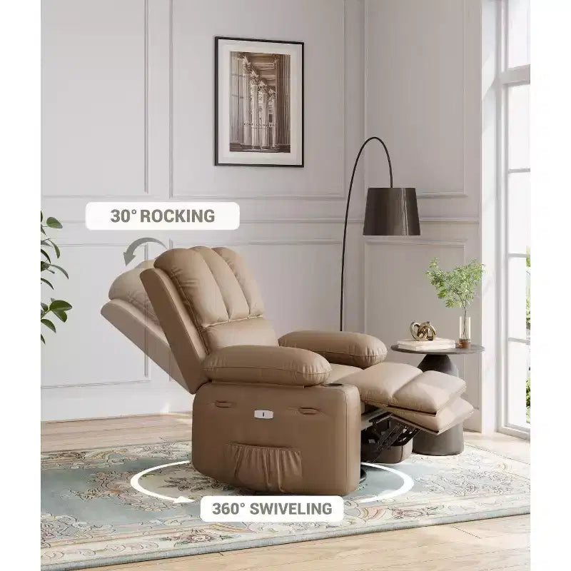 Fauteuil inclinable XL avec chauffage et massage, pivotant à 360°, bascule manuelle et porte-gobelet pour salon