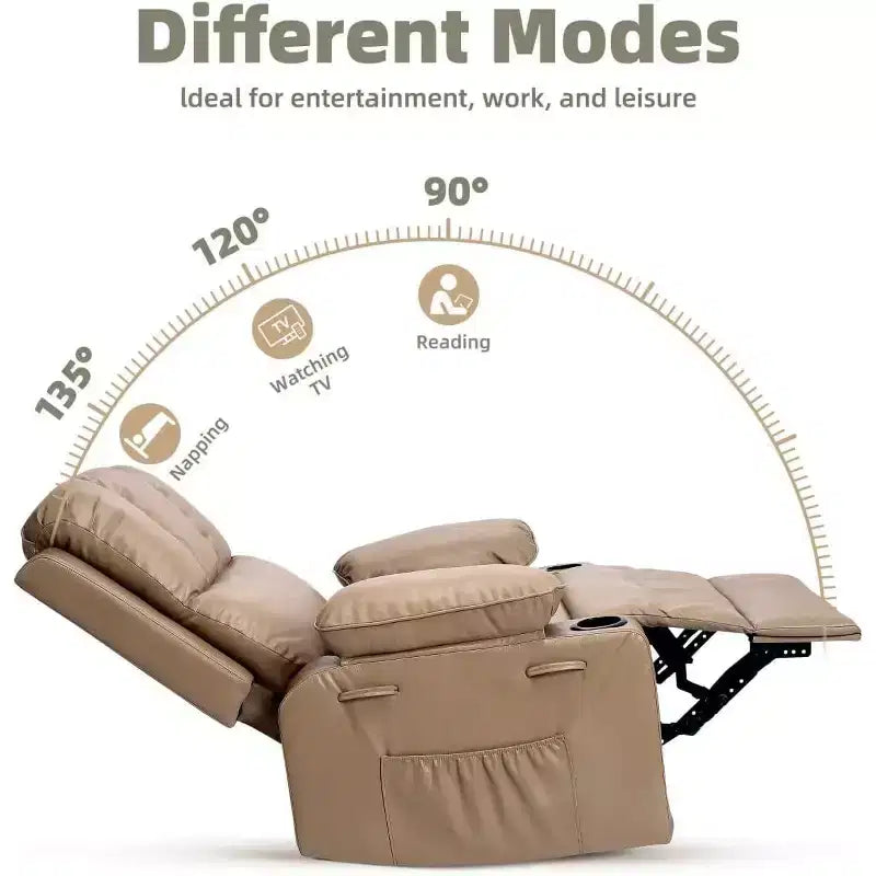 Fauteuil inclinable XL avec chauffage et massage, pivotant à 360°, bascule manuelle et porte-gobelet pour salon