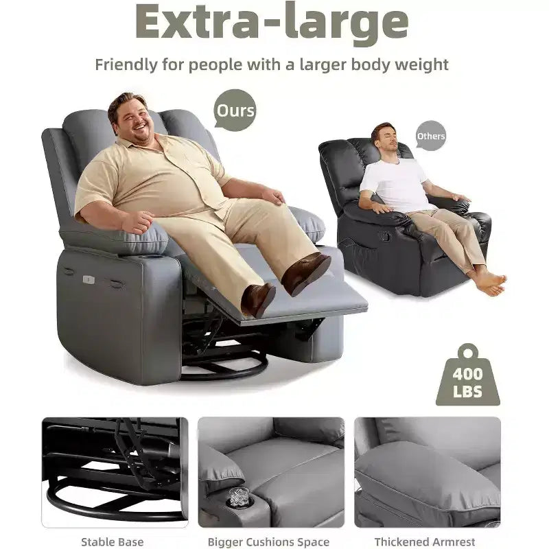 Fauteuil inclinable XL avec chauffage et massage, pivotant à 360°, bascule manuelle et porte-gobelet pour salon