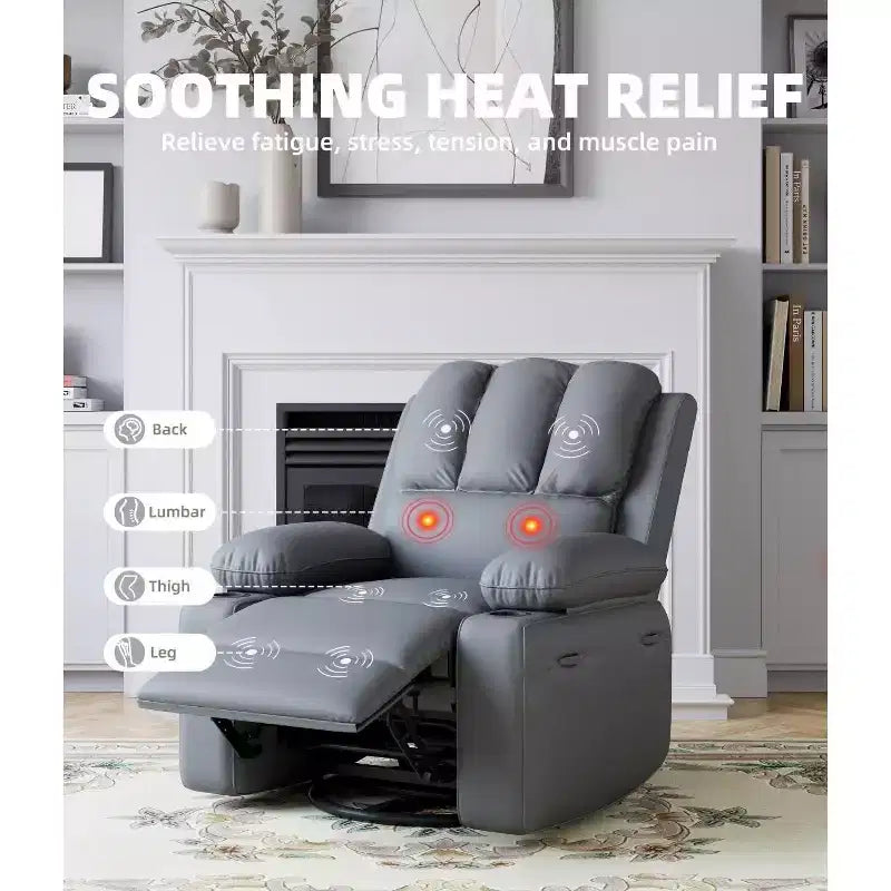 Fauteuil inclinable XL avec chauffage et massage, pivotant à 360°, bascule manuelle et porte-gobelet pour salon