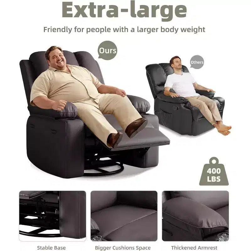 Fauteuil inclinable XL avec chauffage et massage, pivotant à 360°, bascule manuelle et porte-gobelet pour salon