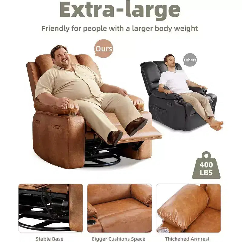 Fauteuil inclinable XL avec chauffage et massage, pivotant à 360°, bascule manuelle et porte-gobelet pour salon