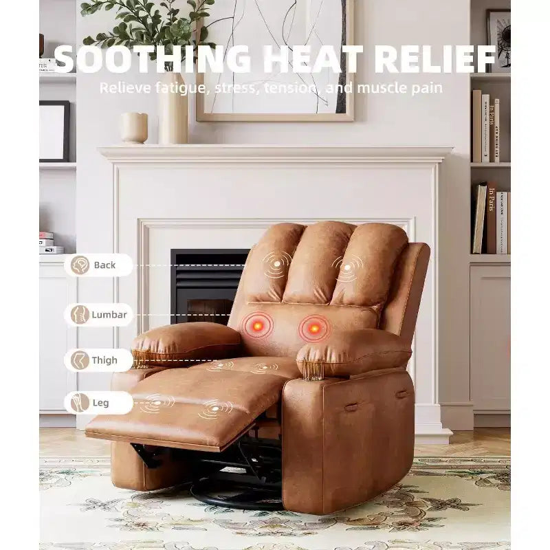 Fauteuil inclinable XL avec chauffage et massage, pivotant à 360°, bascule manuelle et porte-gobelet pour salon