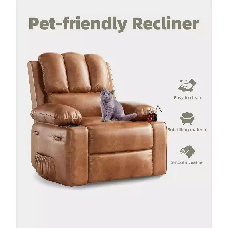 Fauteuil inclinable XL avec chauffage et massage, pivotant à 360°, bascule manuelle et porte-gobelet pour salon