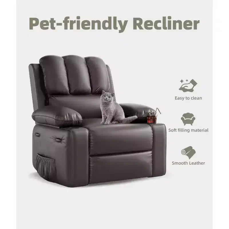 Fauteuil inclinable XL avec chauffage et massage, pivotant à 360°, bascule manuelle et porte-gobelet pour salon