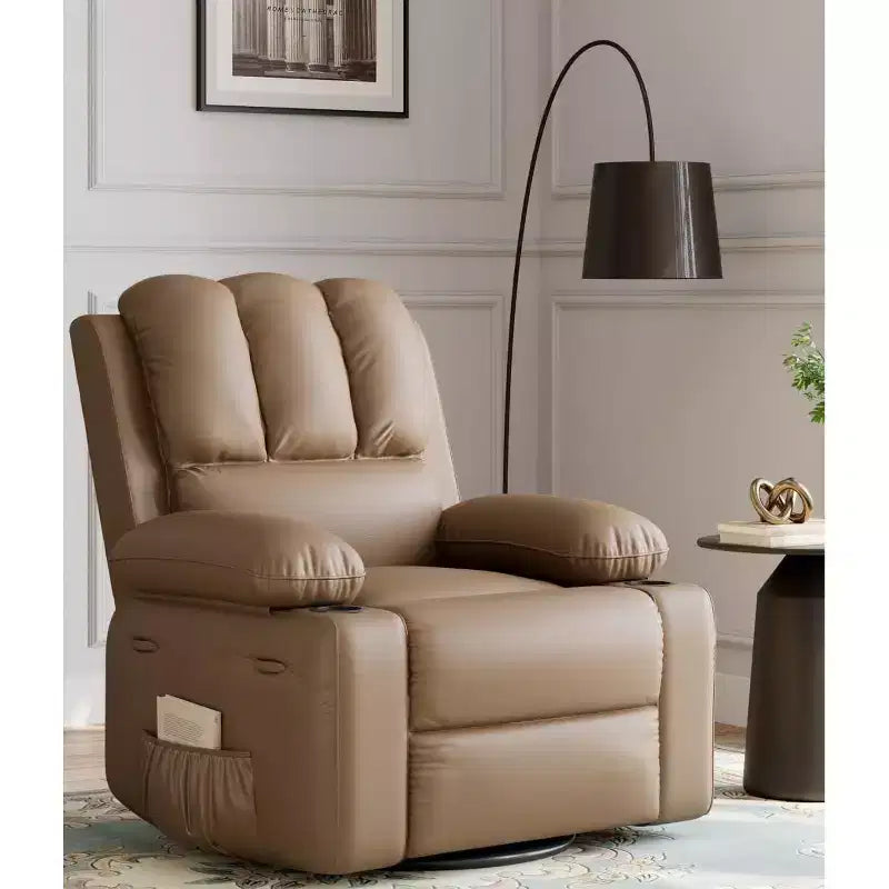 Fauteuil inclinable XL avec chauffage et massage, pivotant à 360°, bascule manuelle et porte-gobelet pour salon