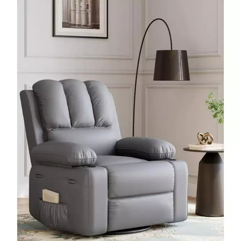 Fauteuil inclinable XL avec chauffage et massage, pivotant à 360°, bascule manuelle et porte-gobelet pour salon