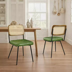 Art Leon Lot de 2 chaises de salle à manger sans accoudoirs en rotin et similicuir avec structure en métal