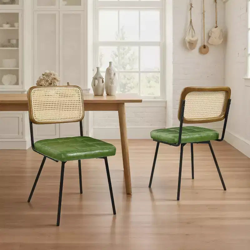 Art Leon Lot de 2 chaises de salle à manger sans accoudoirs en rotin et similicuir avec structure en métal